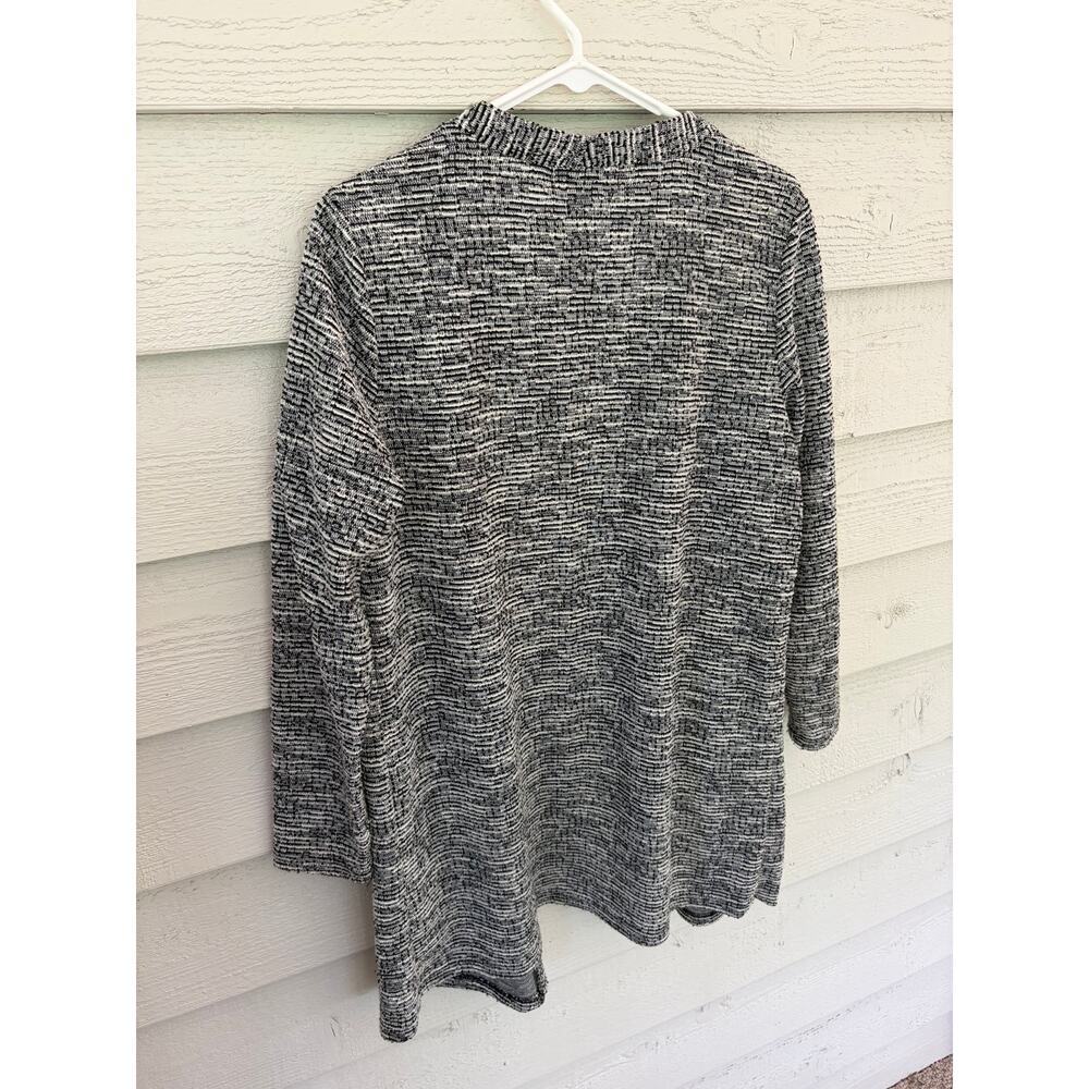 Carolyn Taylor Open Front Marled Cardigan Sweater | Black White | Size M - Picture 8 of 8